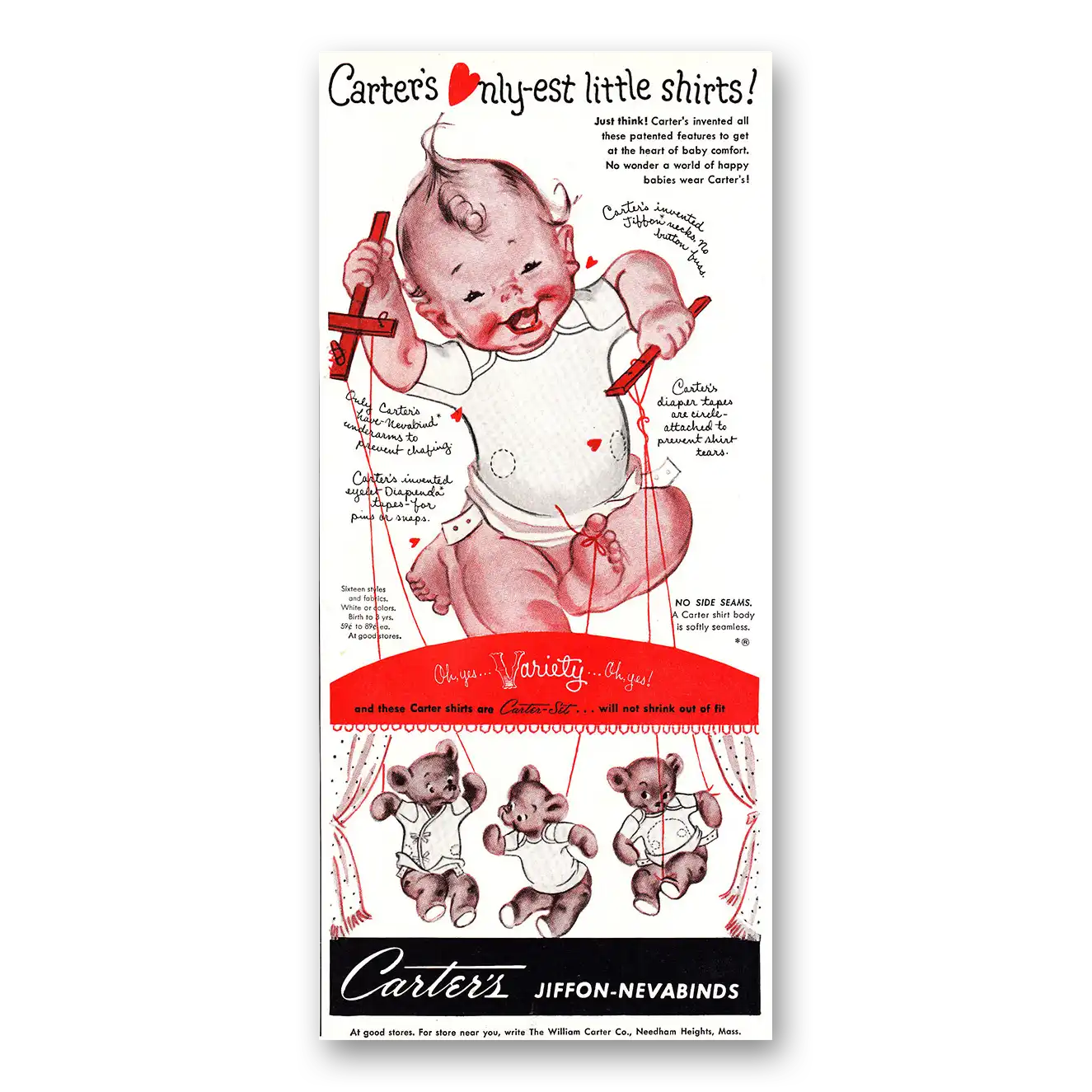 1952 Carters Clothing Little Shirts Vintage Magazine Print Ad