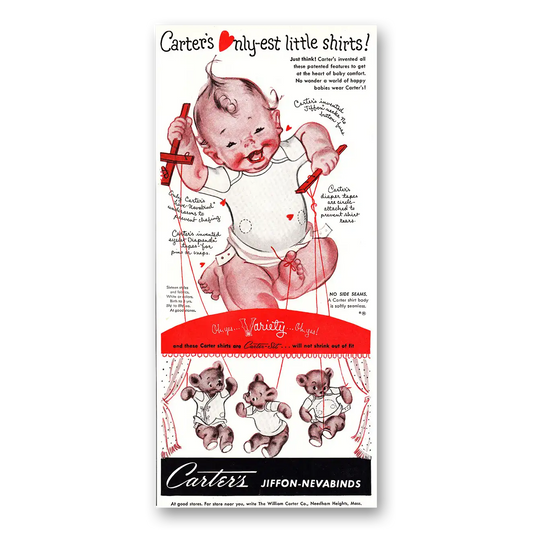 1952 Carters Clothing Little Shirts Vintage Magazine Print Ad