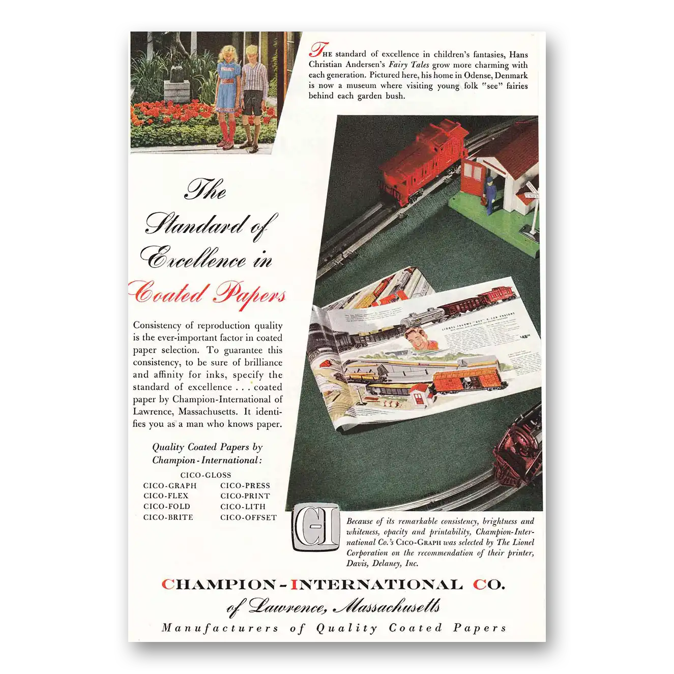 1952 Champion Coated Papers Lionel Trains Vintage Magazine Print Ad