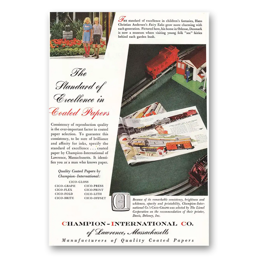 1952 Champion Coated Papers Lionel Trains Vintage Magazine Print Ad