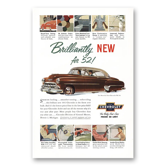 1952 Chevrolet Bel Air Brilliantly Royal Tone Styling Vintage Magazine Print Ad