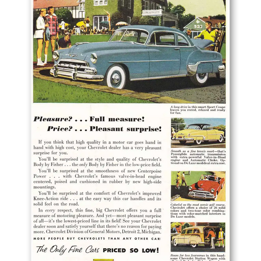 1952 Chevrolet Sport Coupe Pleasure Full Measure Vintage Magazine Print Ad