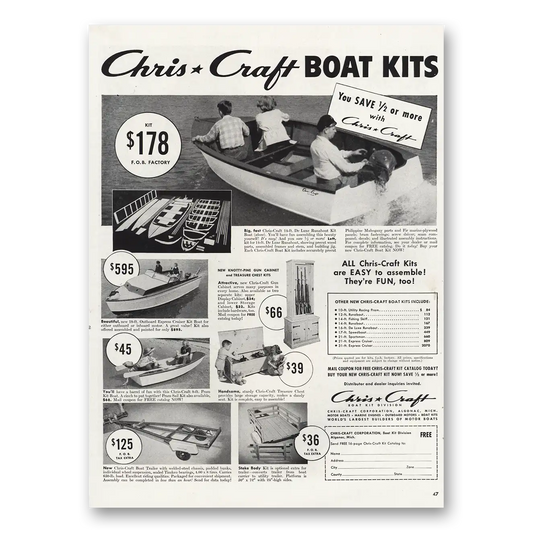 1952 Chris Craft Boat Kits Vintage Magazine Print Ad