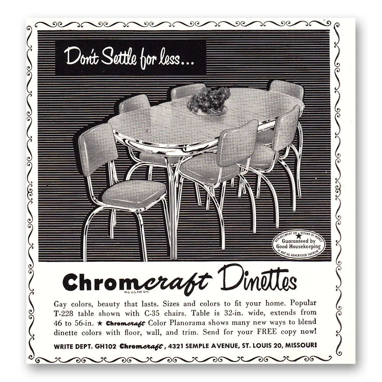 1952 Chromcraft Dinettes Dinettes Don't Settle for Less Vintage Magazine Print Ad