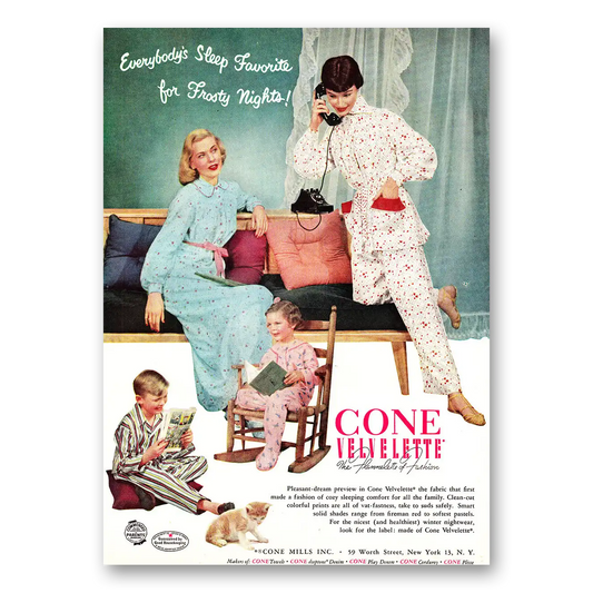 1952 Cone Mills Velvelette Sleep Favorite for Frosty Nights Vintage Magazine Print Ad