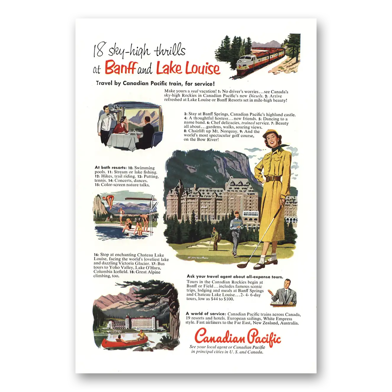 1952 Canadian Pacific Banff Lake Louise 18 Sky High Vintage Magazine Print Ad