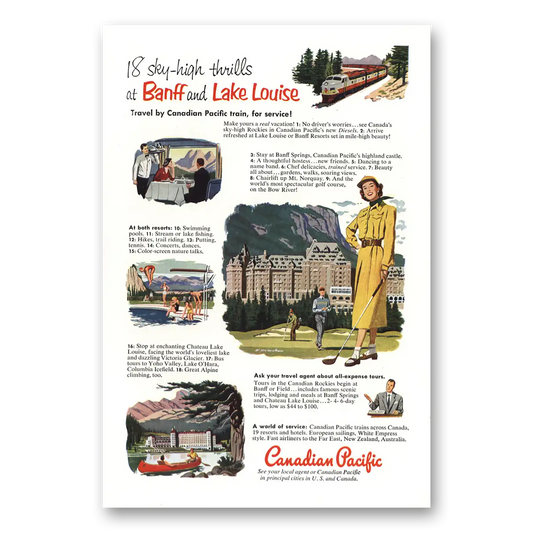 1952 Canadian Pacific Banff Lake Louise 18 Sky High Vintage Magazine Print Ad