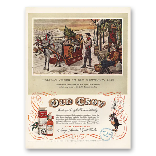 1952 Old Crow Holiday Cheer Vintage Magazine Print Ad