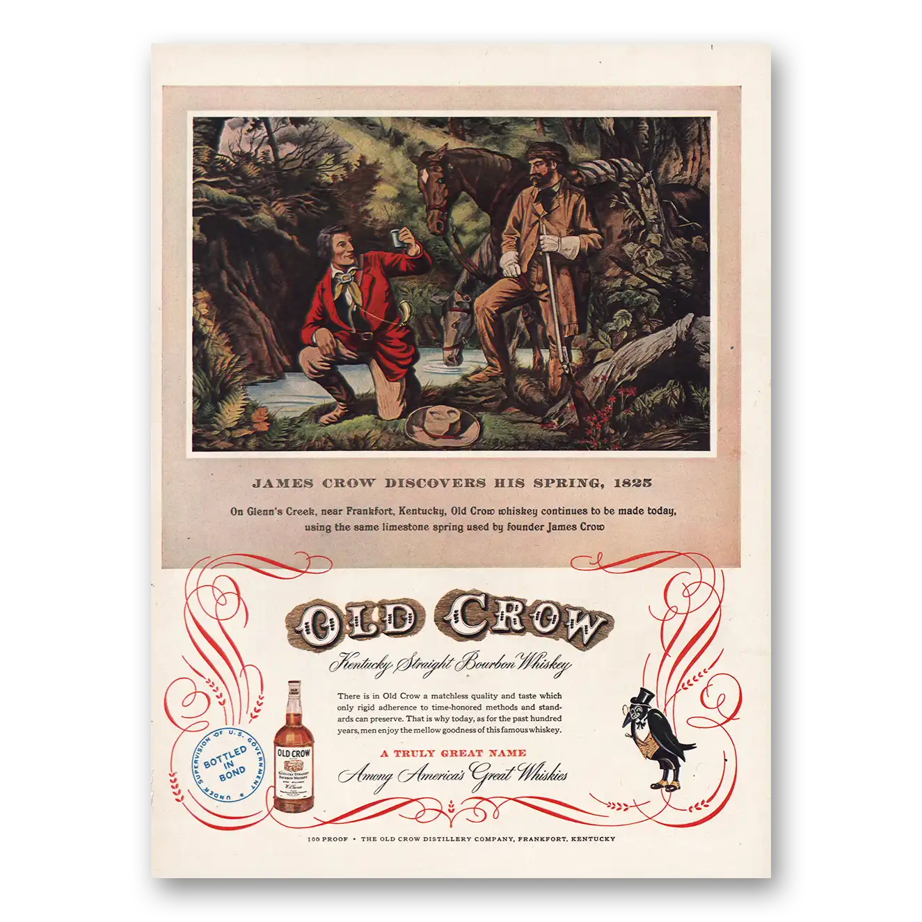1952 Old Crow Whiskey Discovers His Spring Vintage Magazine Print Ad