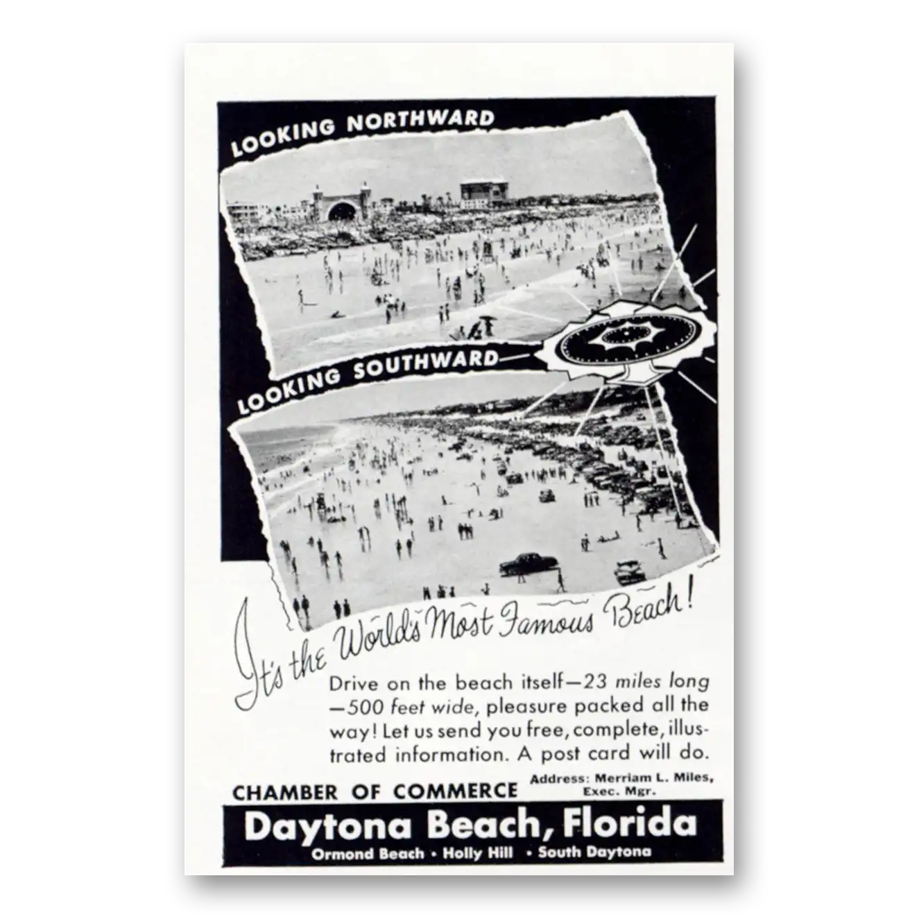 1952 Daytona Beach Florida Worlds Most Famous Beach Vintage Magazine Print Ad