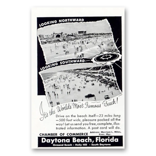 1952 Daytona Beach Florida Worlds Most Famous Beach Vintage Magazine Print Ad