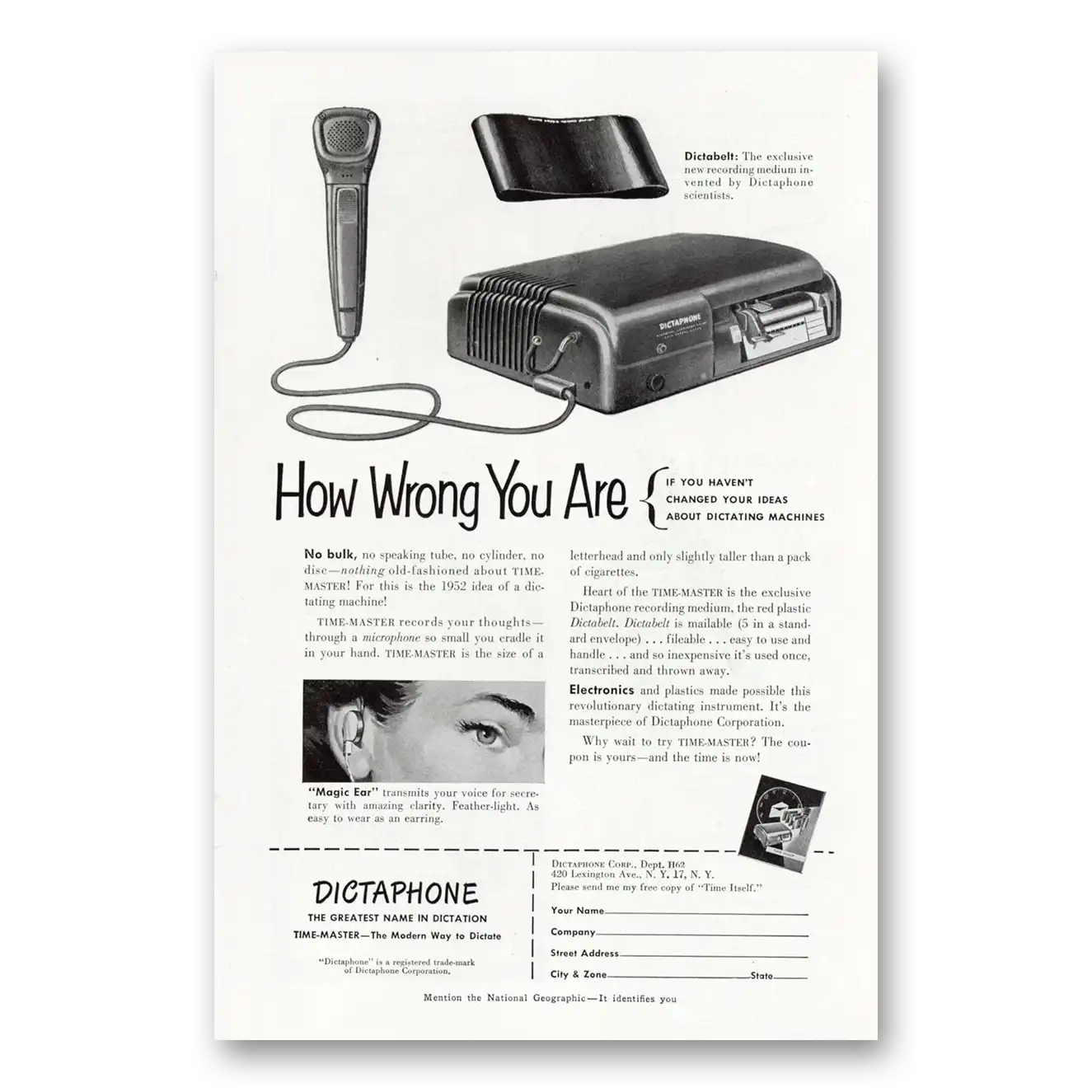 1952 Dictaphone How Wrong You Are Vintage Magazine Print Ad