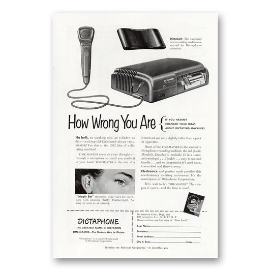 1952 Dictaphone How Wrong You Are Vintage Magazine Print Ad