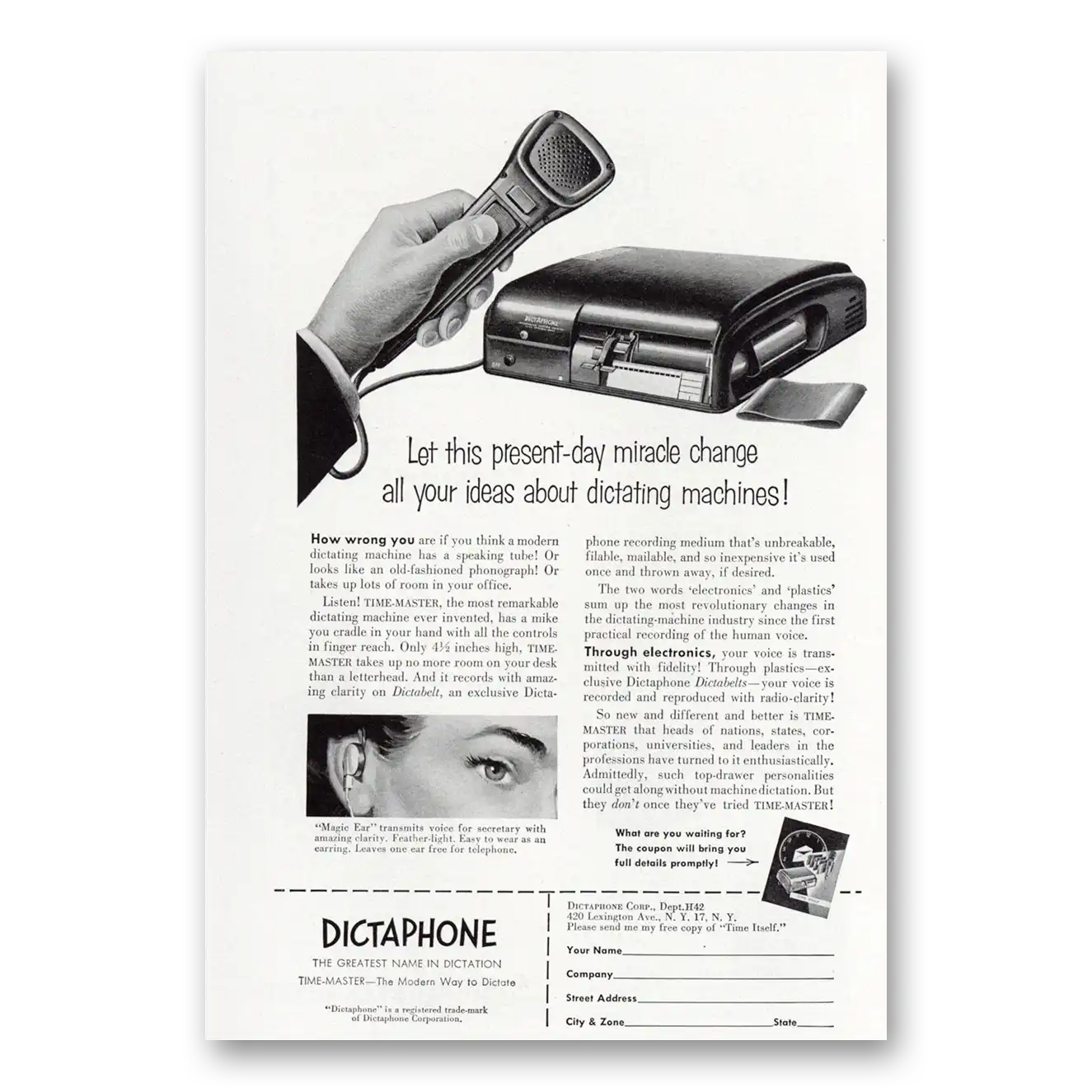 1952 Dictaphone Present Day Miracle Vintage Magazine Print Ad