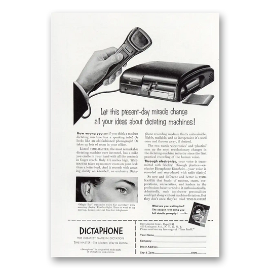 1952 Dictaphone Present Day Miracle Vintage Magazine Print Ad