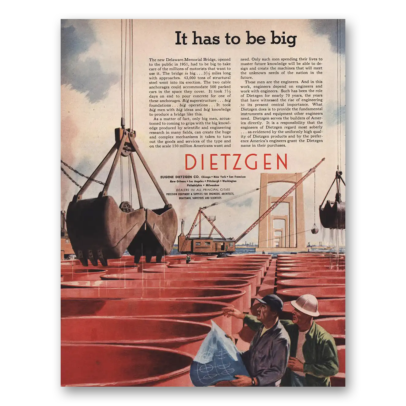 1952 Dietzgen Has To Be Big Vintage Magazine Print Ad