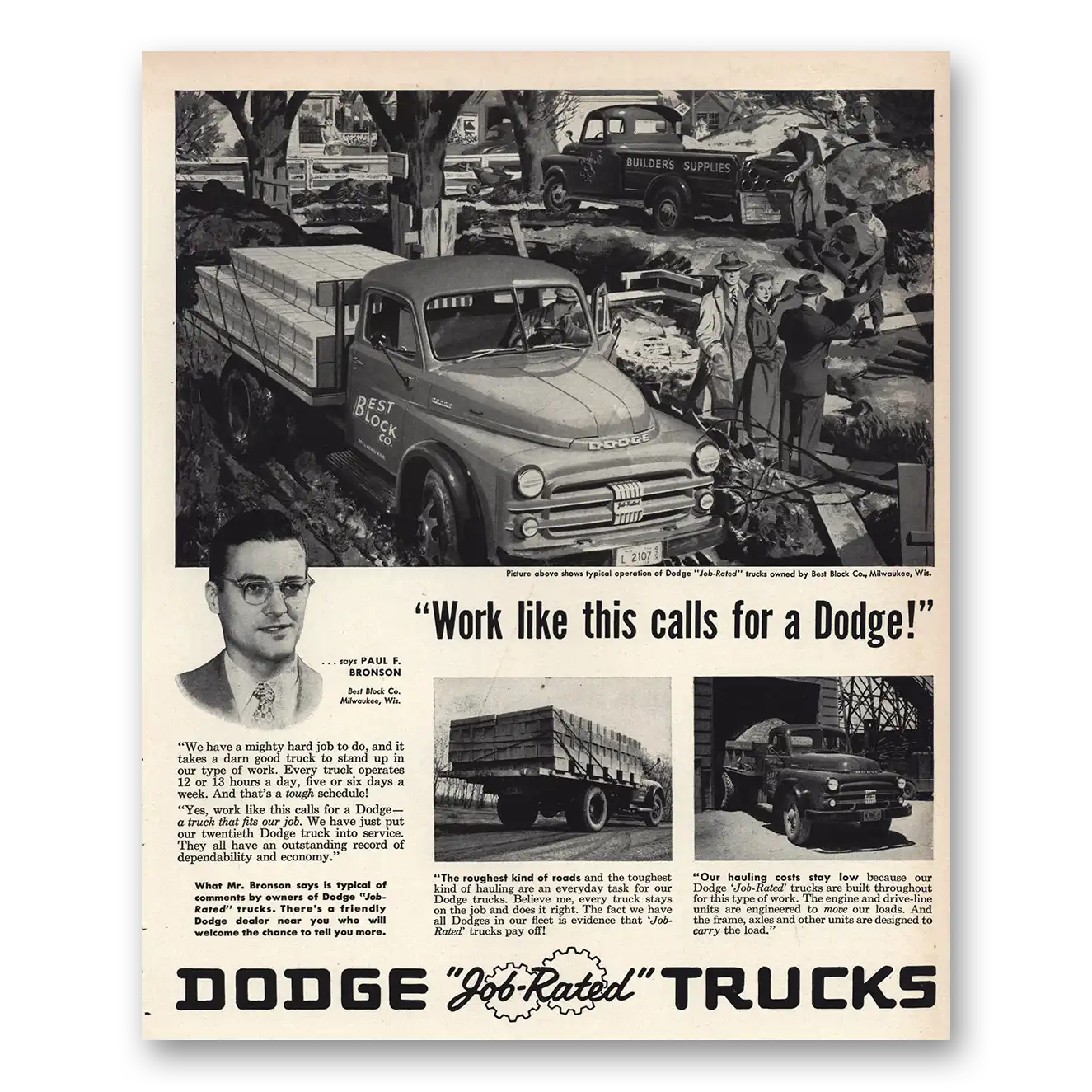 1952 Dodge Trucks Paul Bronson Work Like This Vintage Magazine Print Ad