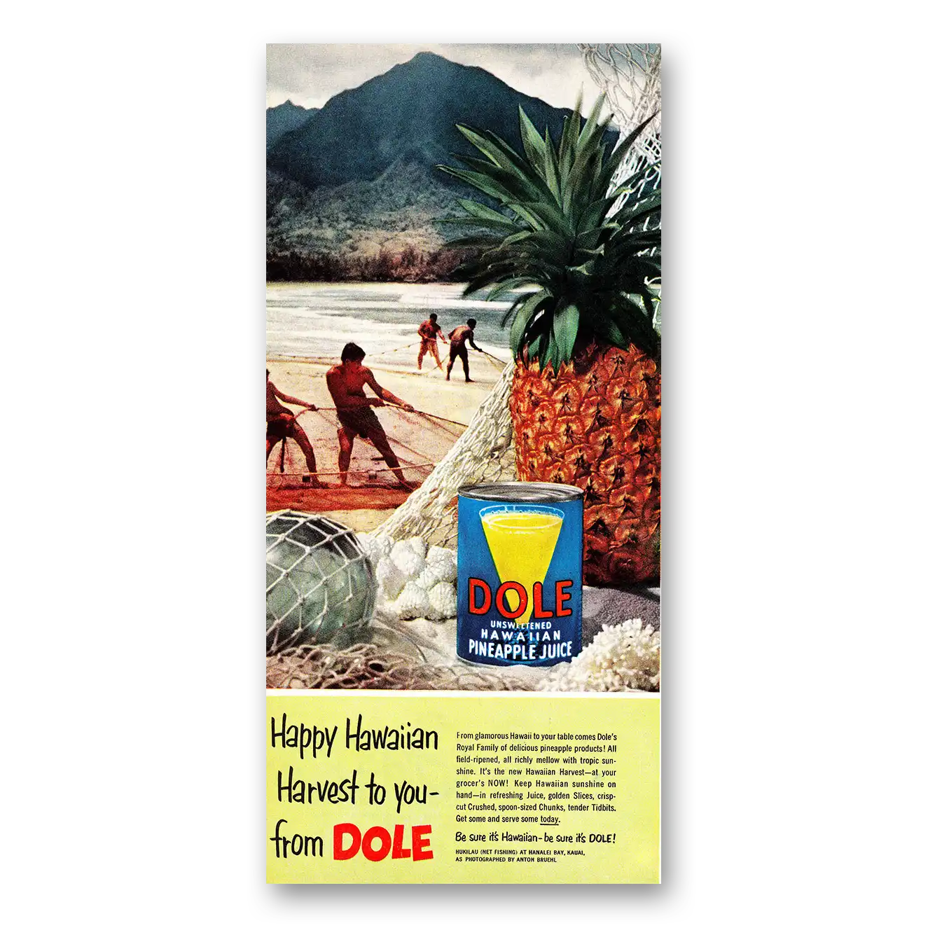 1952 Dole Pineapple Juice Happy Hawaiian Harvest Vintage Magazine Print Ad