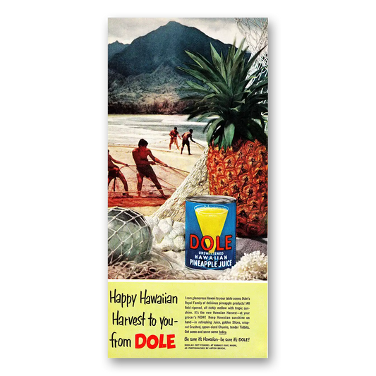 1952 Dole Pineapple Juice Happy Hawaiian Harvest Vintage Magazine Print Ad