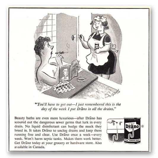 1952 Drano Have to Get Out Vintage Magazine Print Ad