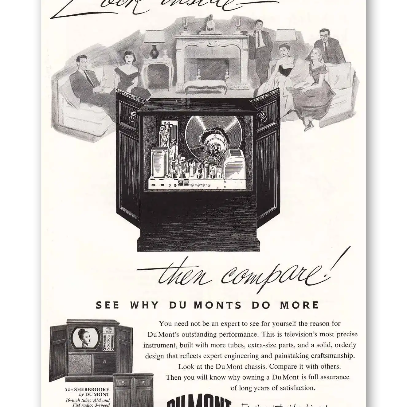 1952 DuMont Television Sherbrooke Look Inside Vintage Magazine Print Ad