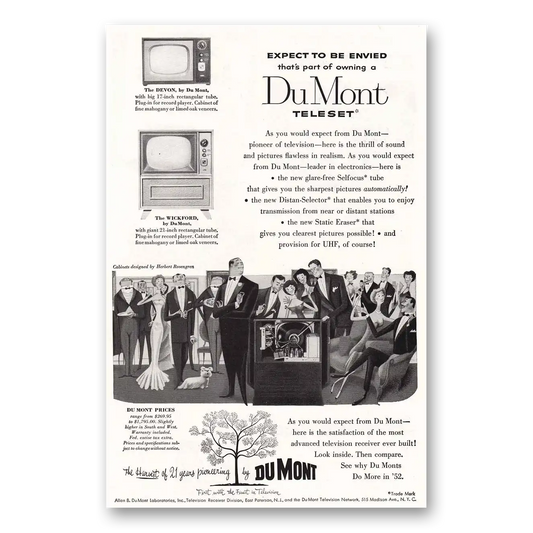 1952 DuMont Television Teleset Expect to be Envied Vintage Magazine Print Ad