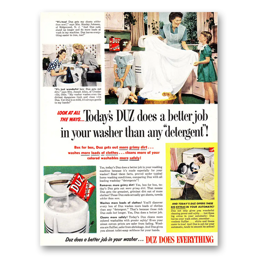 1952 Duz Detergent Does a Better Job in Your Washer Vintage Magazine Print Ad