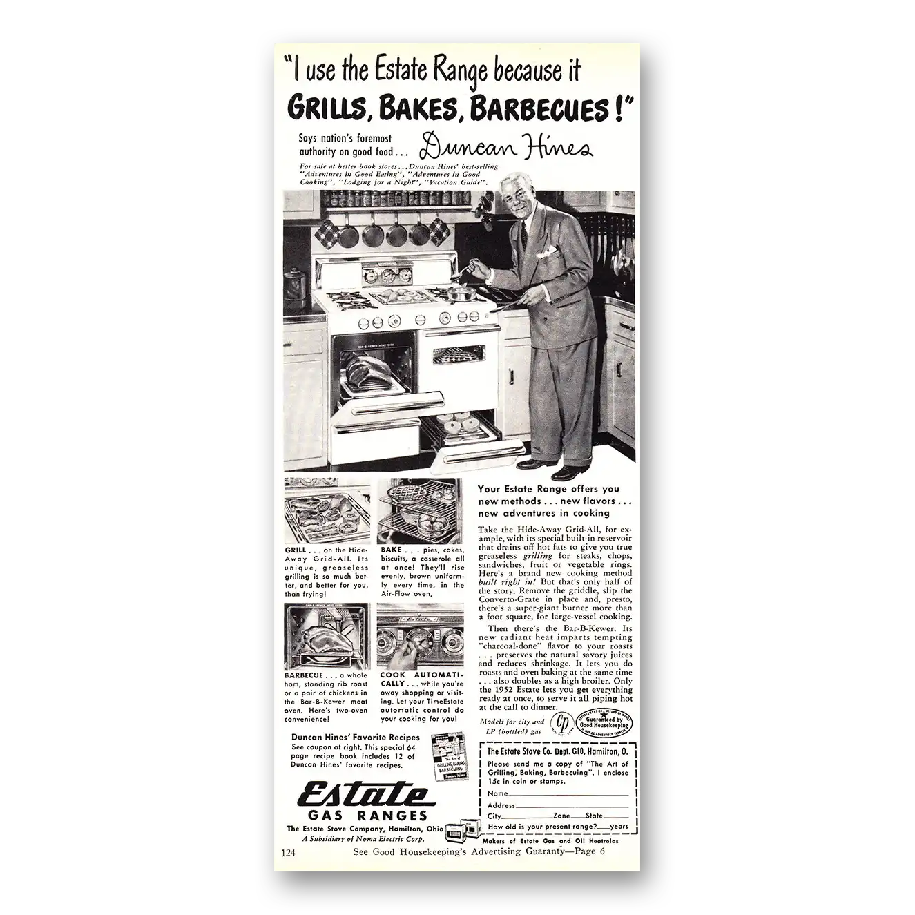 1952 Estate Gas Ranges Duncan Hines Vintage Magazine Print Ad