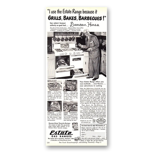 1952 Estate Gas Ranges Duncan Hines Vintage Magazine Print Ad