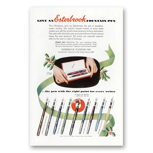 1952 Esterbrook Fountain Pen Right Point for Every Writer Vintage Magazine Print Ad