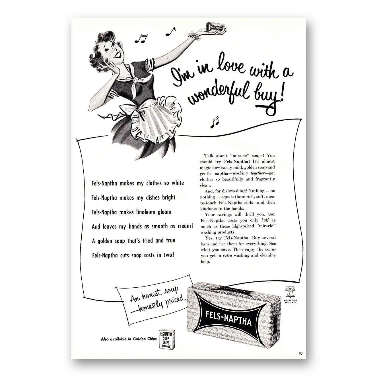 1952 Fels Napatha Soap Love With a Wonderful Buy Vintage Magazine Print Ad