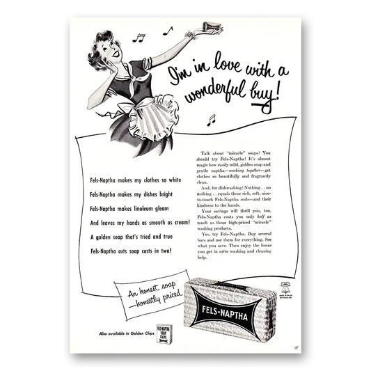 1952 Fels Napatha Soap Love With a Wonderful Buy Vintage Magazine Print Ad