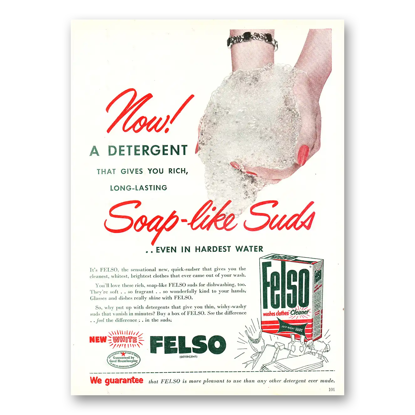 1952 Felso Cleaner Detergent Detergent Soap Like Suds Vintage Magazine Print Ad