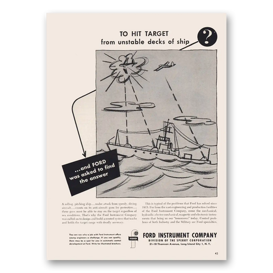 1952 Ford Instrument Unstable Decks of Ship Vintage Magazine Print Ad