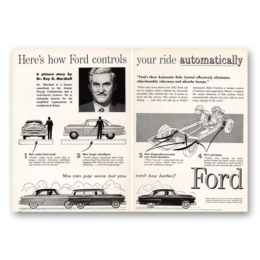 1952 Ford Controls Your Ride Automatically Vintage Magazine Print Ad