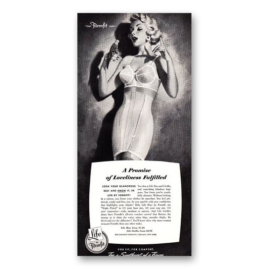 1952 Formfit Promise of Loveliness Fulfilled BW Vintage Magazine Print Ad