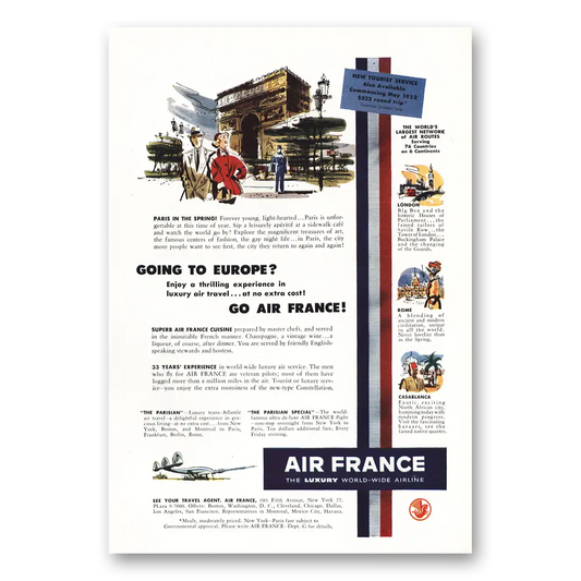 1952 Air France Going to Europe Luxury Air Travel Vintage Magazine Print Ad