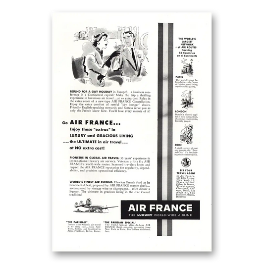 1952 Air France Bound for a Gay Holiday Vintage Magazine Print Ad