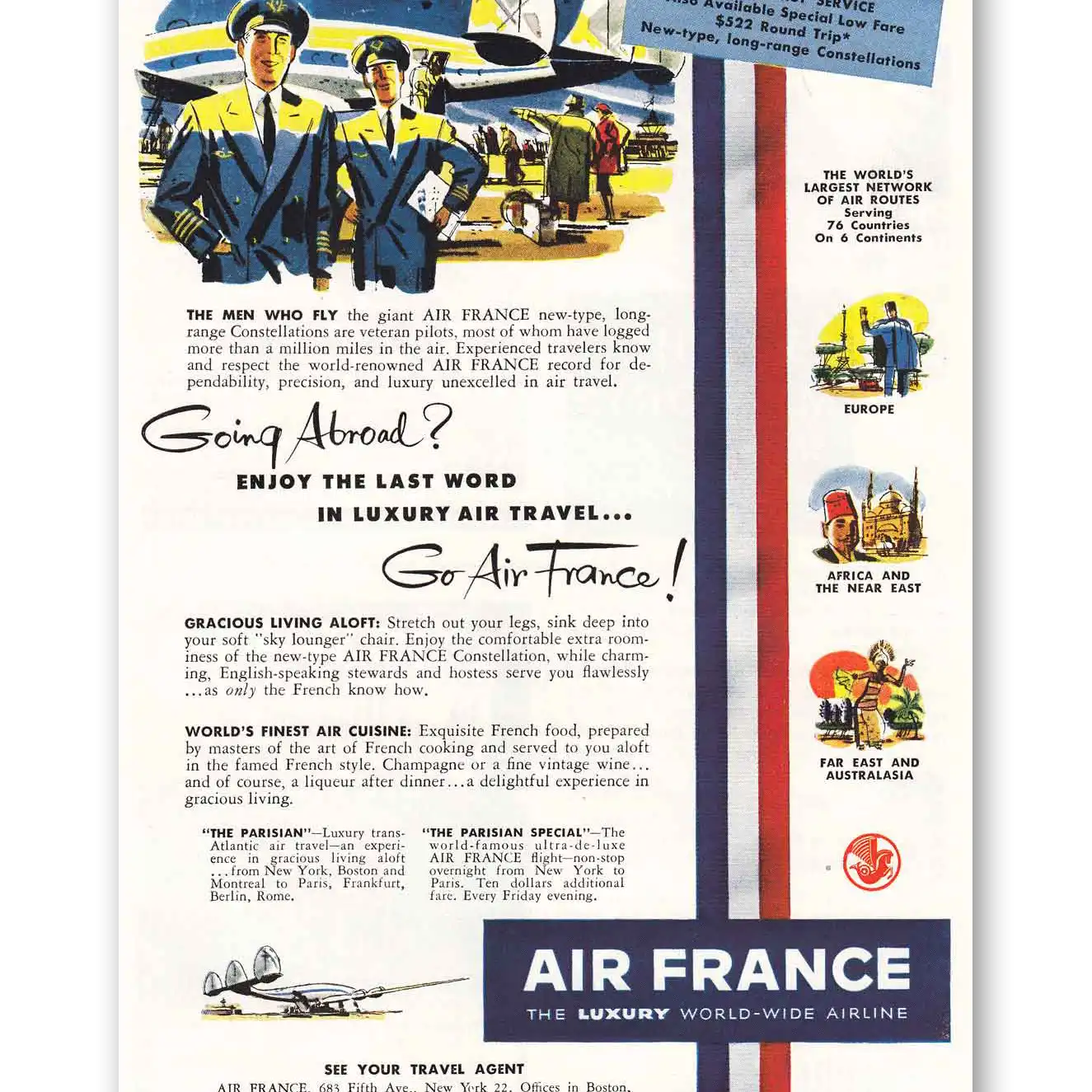 1952 Air France Men Who Fly Constellations Vintage Magazine Print Ad