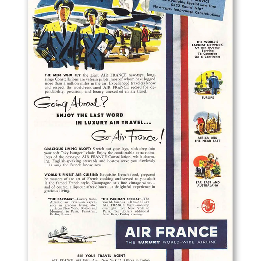 1952 Air France Men Who Fly Constellations Vintage Magazine Print Ad