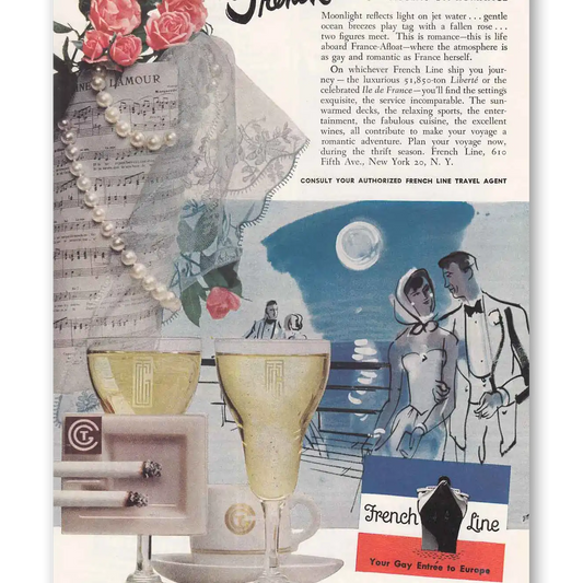 1952 French Line French Line Accent on Romance Vintage Magazine Print Ad