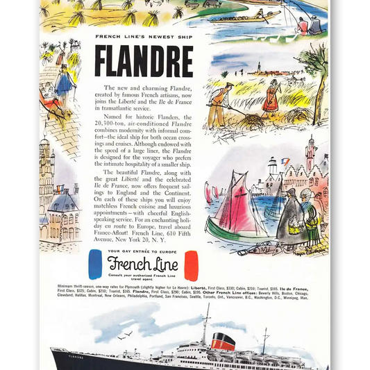 1952 French Line French Line's Newest Ship Flandre Vintage Magazine Print Ad