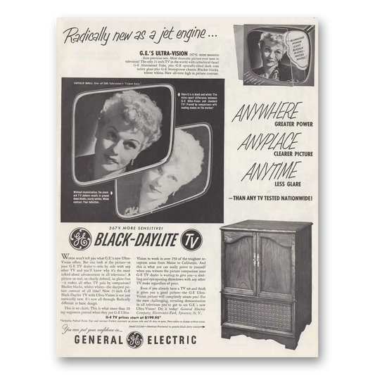 1952 General Electric Television Black Daylite TV Lucille Ball Vintage Magazine Print Ad