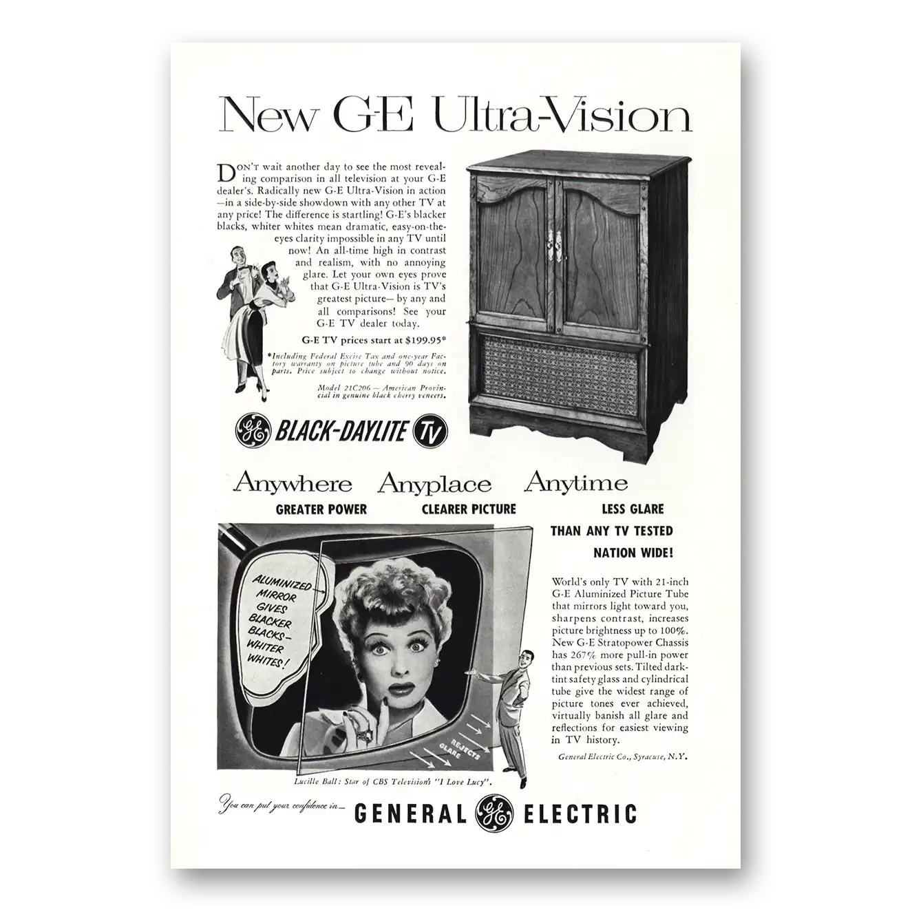 1952 General Electric Television Ultra Vision Lucille Ball Vintage Magazine Print Ad