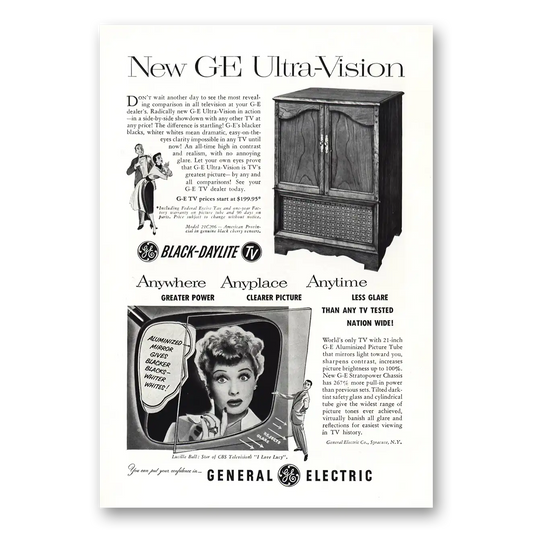 1952 General Electric Television Ultra Vision Lucille Ball Vintage Magazine Print Ad