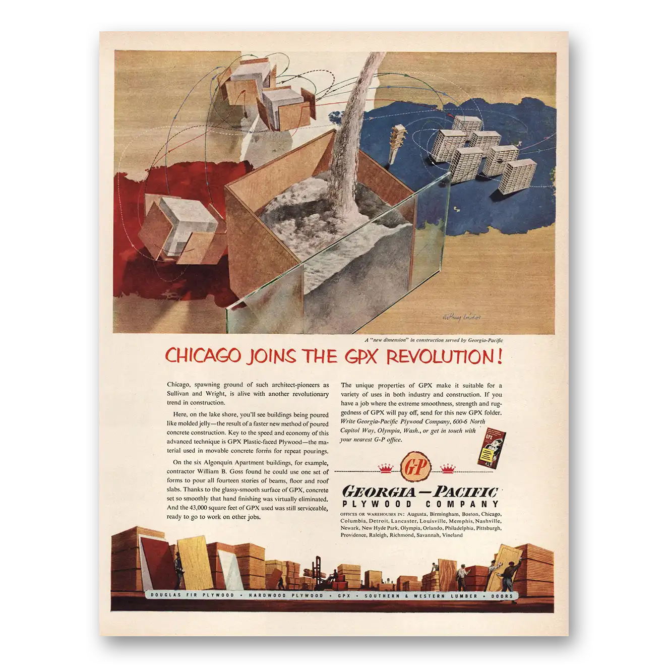 1952 Georgia Pacific Chicago Joins GPX Revolution Vintage Magazine Print Ad