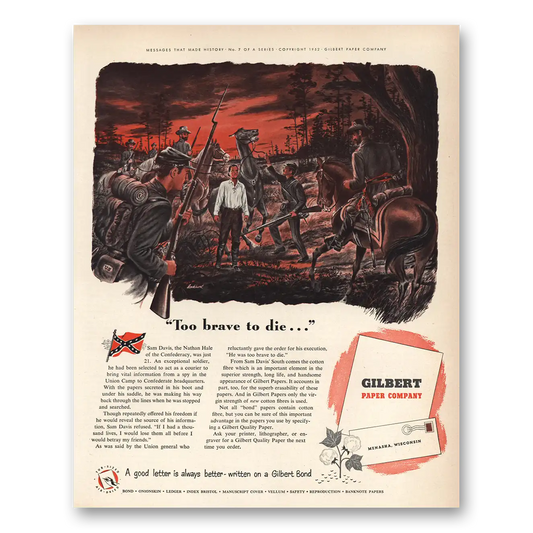 1952 Gilbert Paper Too Brave to Die Vintage Magazine Print Ad