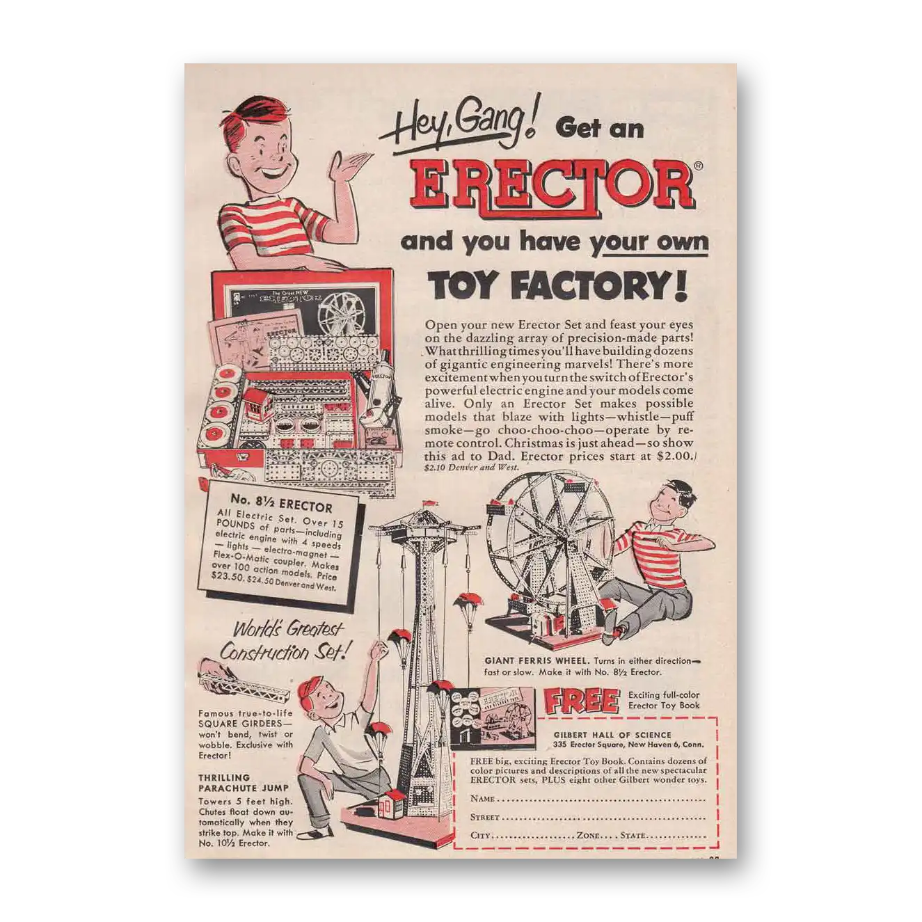 1952 Gilbert Hall of Science Toy Factory Vintage Magazine Print Ad