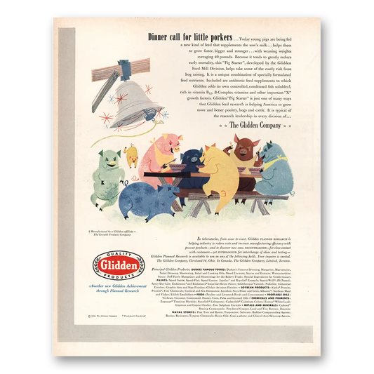 1952 Glidden Dinner Call for Little Porkers Vintage Magazine Print Ad