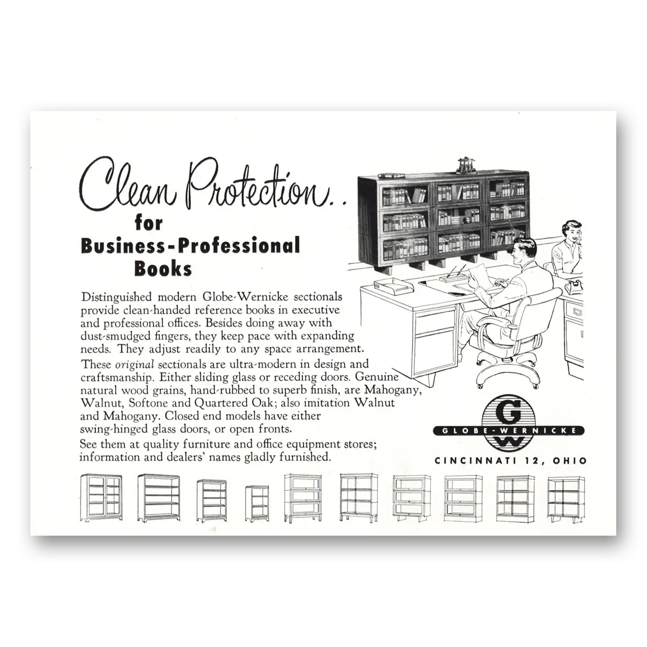 1952 Globe Wernicke Clean Protection Business Professional Books Vintage Magazine Print Ad